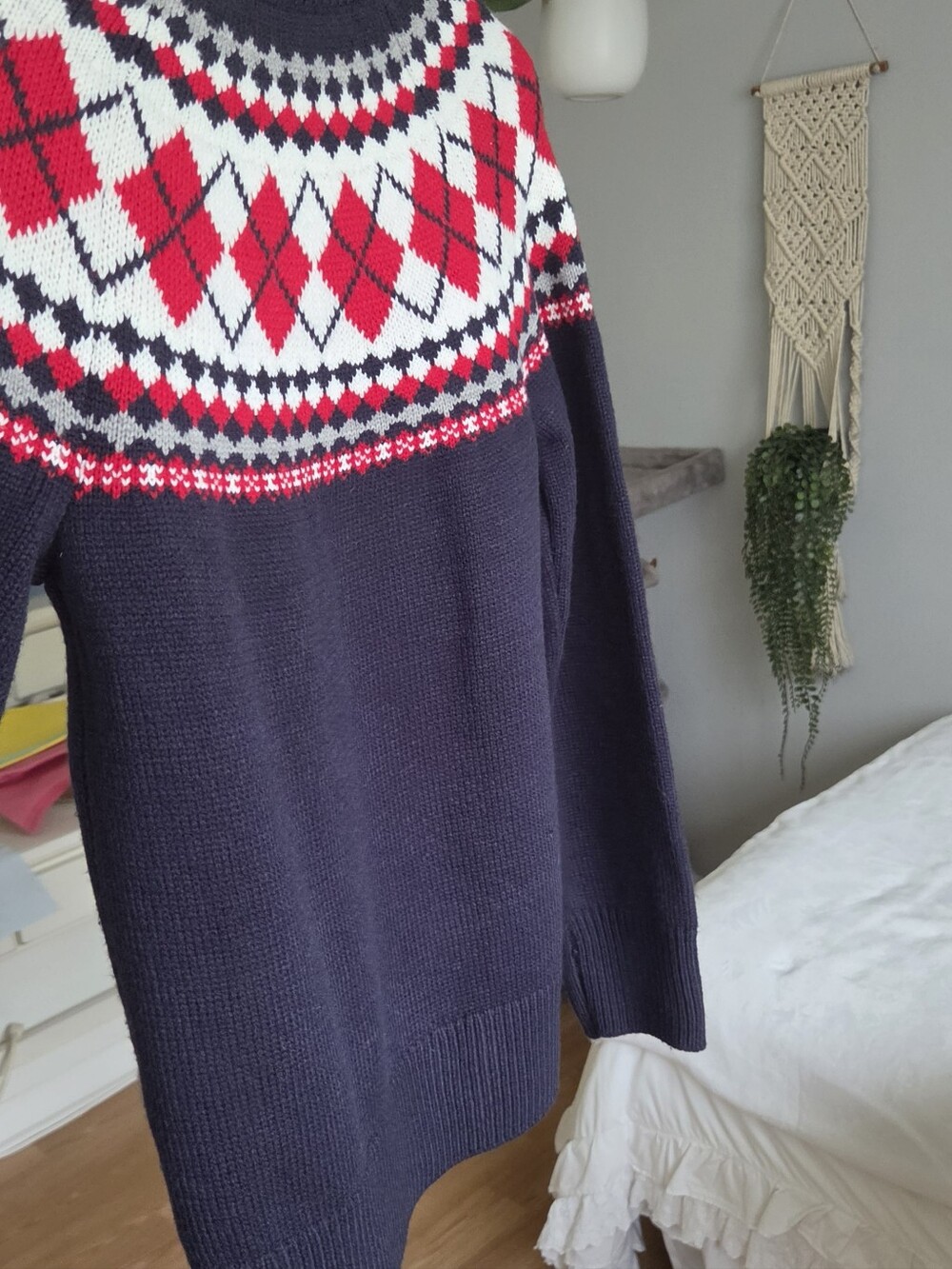 Tommy Hilfiger Argyle Fair Isle Turtleneck Sweater Navy Blue Red White Size S EU